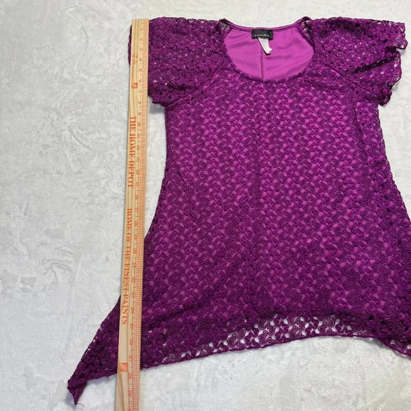 BRITTANY BLACK Lace Overlay Fairycore Flutter Sleeve Blouse Womens Sm Magenta - Picture 9 of 9